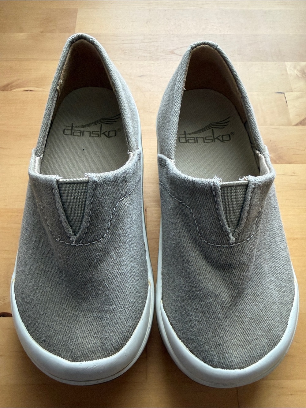 Dansko Kids Slip-On Canvas Sneakers in Taupe and White